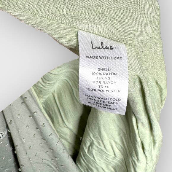 Lulus Sage Green Swiss Dot Maxi Dress XXS Button Front V-Neck Cottagecore - Picture 3 of 9